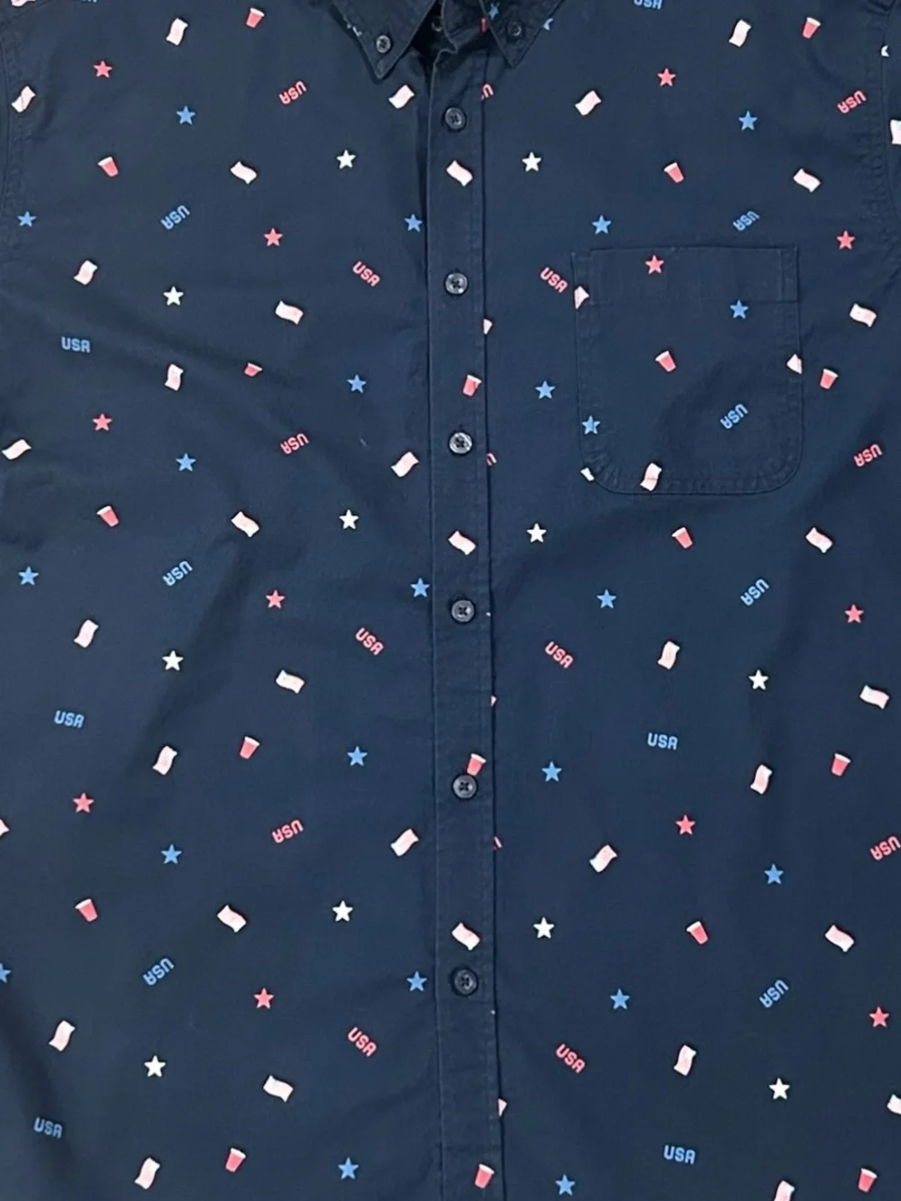 Patriotic July 4th Navy Short-Sleeve Button-Down Shirt‎